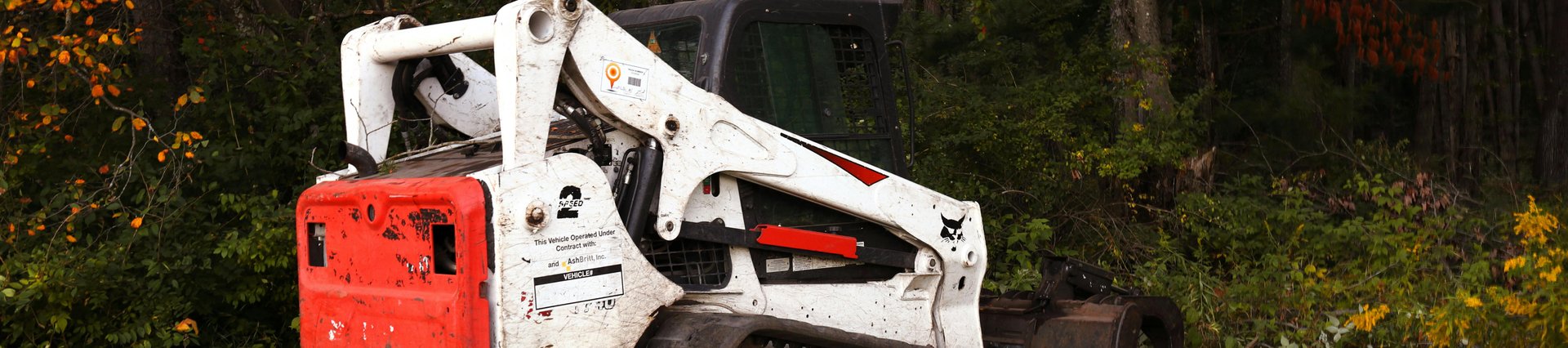 compact track loader clearing brush from residential acreage